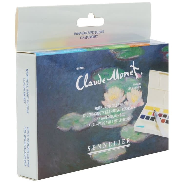 SENNELIER Boite aquarelle Mains libres 12 demi godets la petite Aquarelle Nymphéas, effet du soir Claude Monet