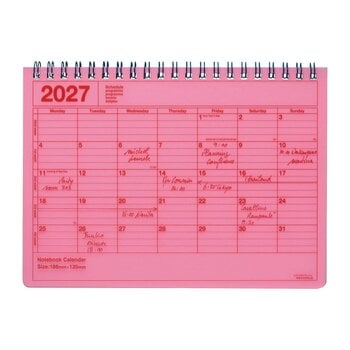 MARK'S EUROPE Notebook Calendar S 12 mois 2027, Neon Pink 13,5x18,6cm