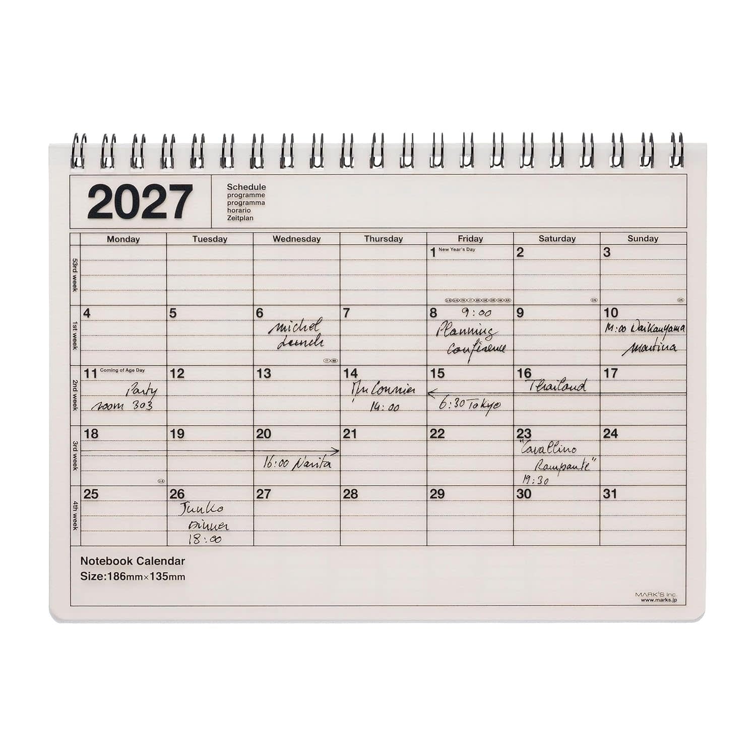 MARK'S EUROPE Notebook Calendar S 12 mois 2027, Ivory 13,5x18,6cm