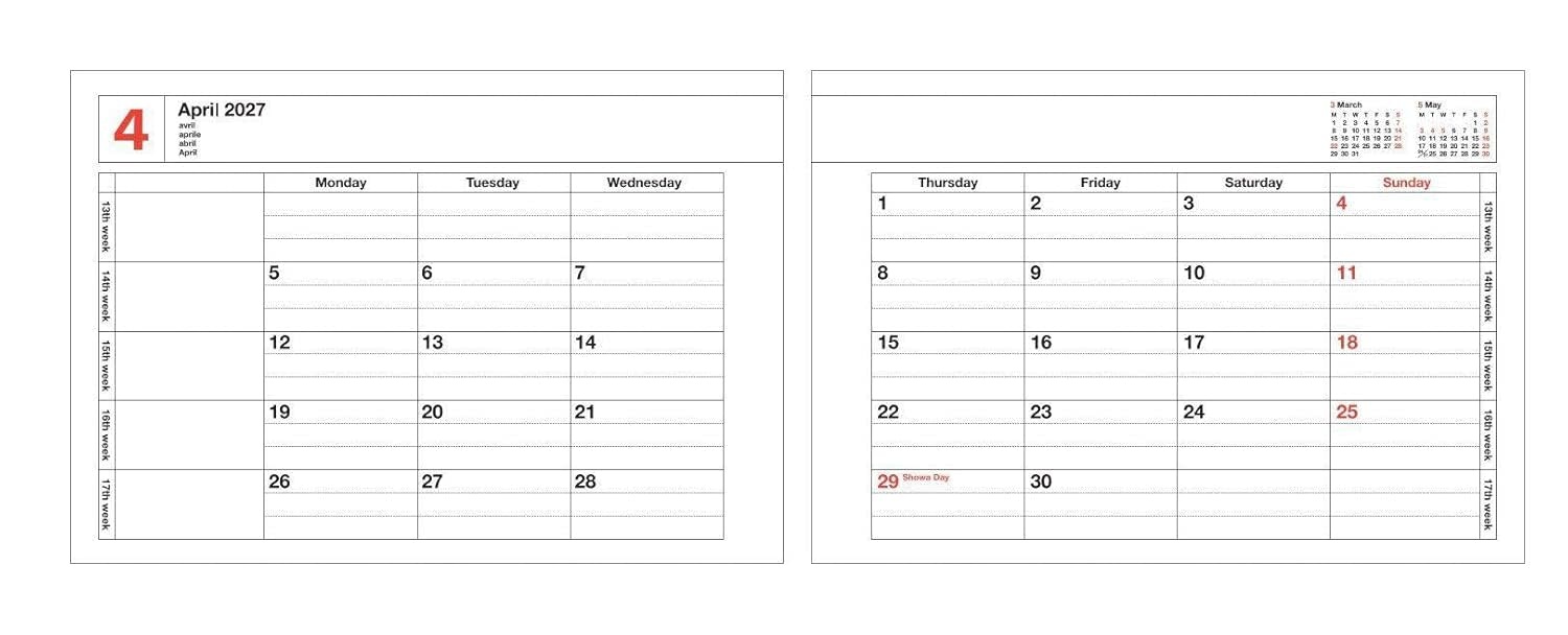MARK'S EUROPE Notebook Calendar XS 12 mois 2027, Neon Pink 9x13,5cm