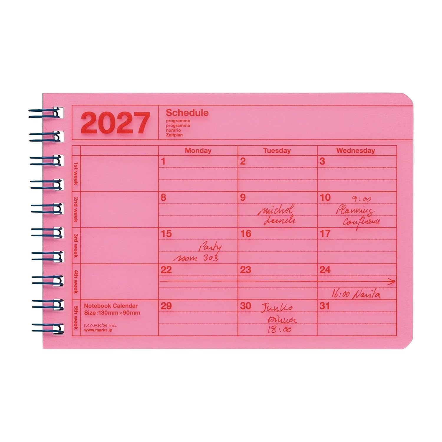 MARK'S EUROPE Notebook Calendar XS 12 mois 2027, Neon Pink 9x13,5cm