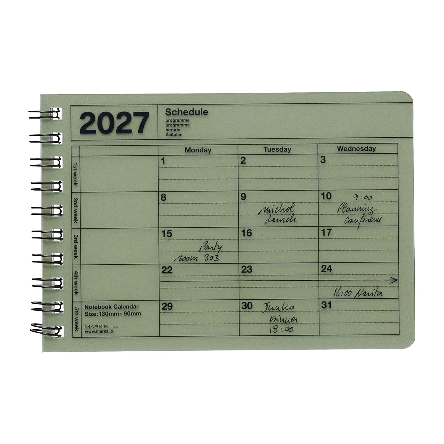 MARK'S EUROPE Notebook Calendar XS 12 mois 2027, Khaki 9x13,5cm
