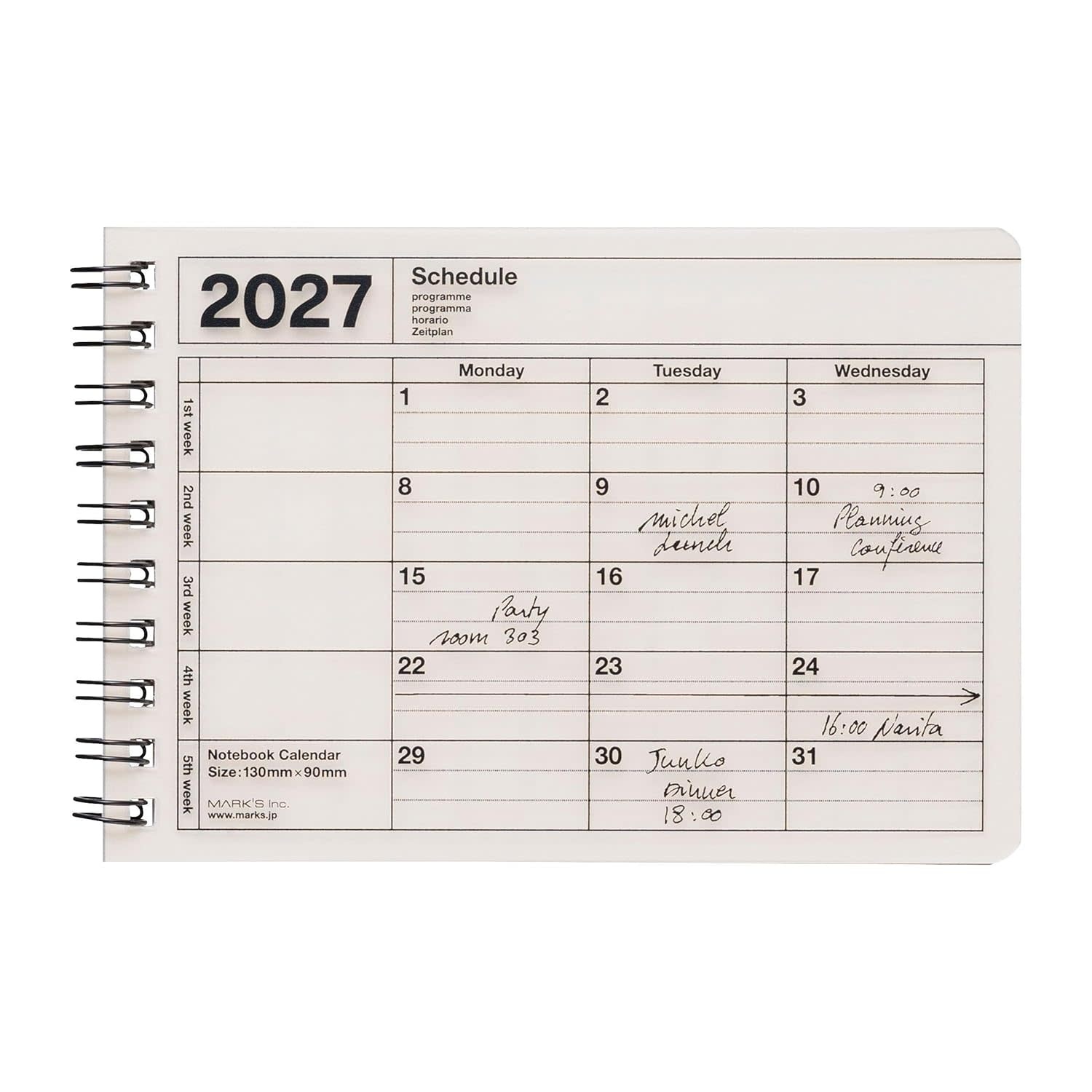 MARK'S EUROPE Notebook Calendar XS 12 mois 2027, Ivory 9x13,5cm