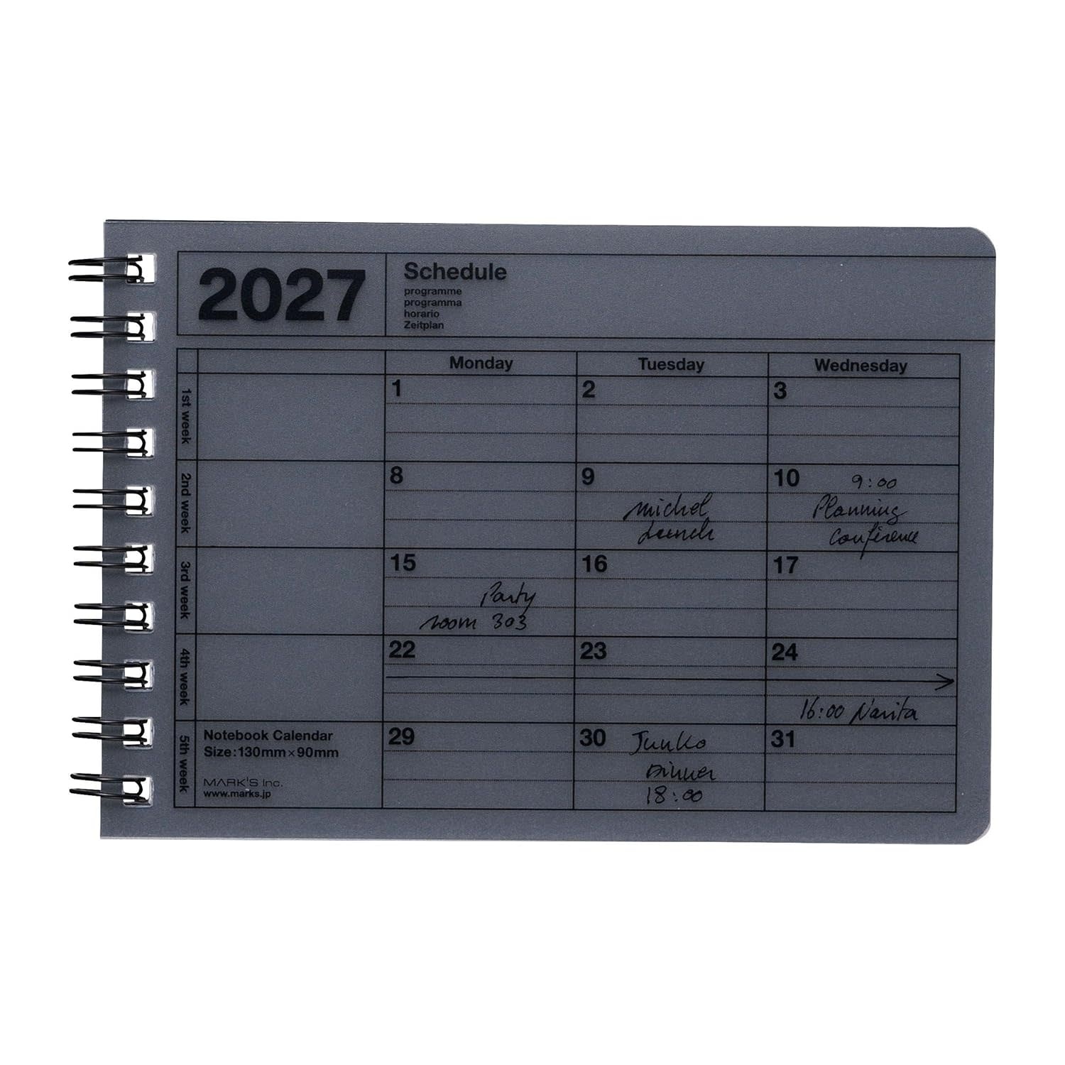 MARK'S EUROPE Notebook Calendar XS 12 mois 2027, Black 9x13,5cm