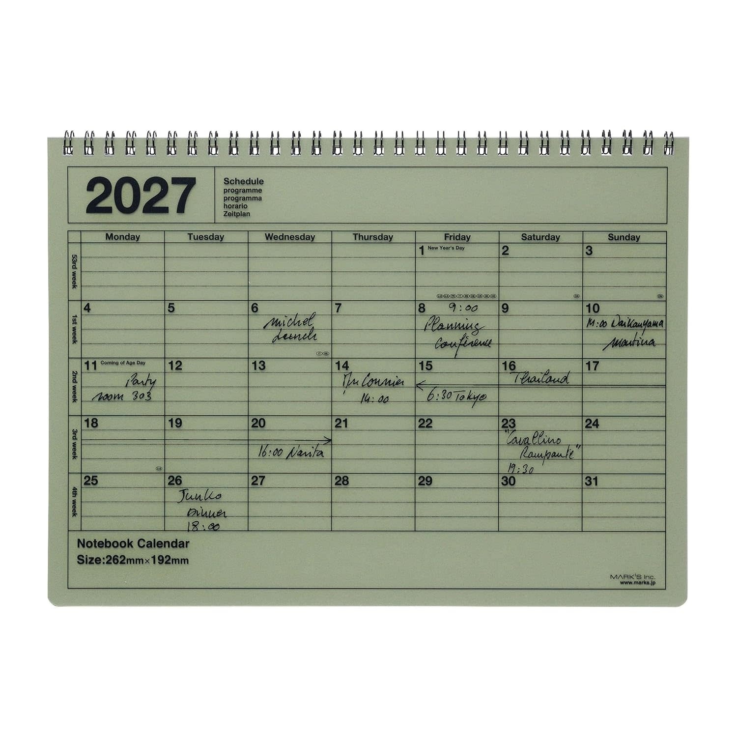 MARK'S EUROPE Notebook Calendar M 12 mois 2027, Khaki 19,2x26,2cm