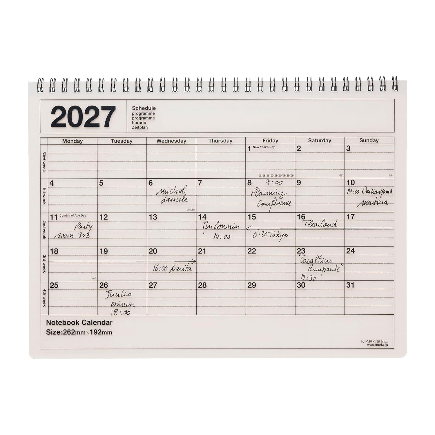 MARK'S EUROPE Notebook Calendar M 12 mois 2027, Ivory 19,2x26,2cm