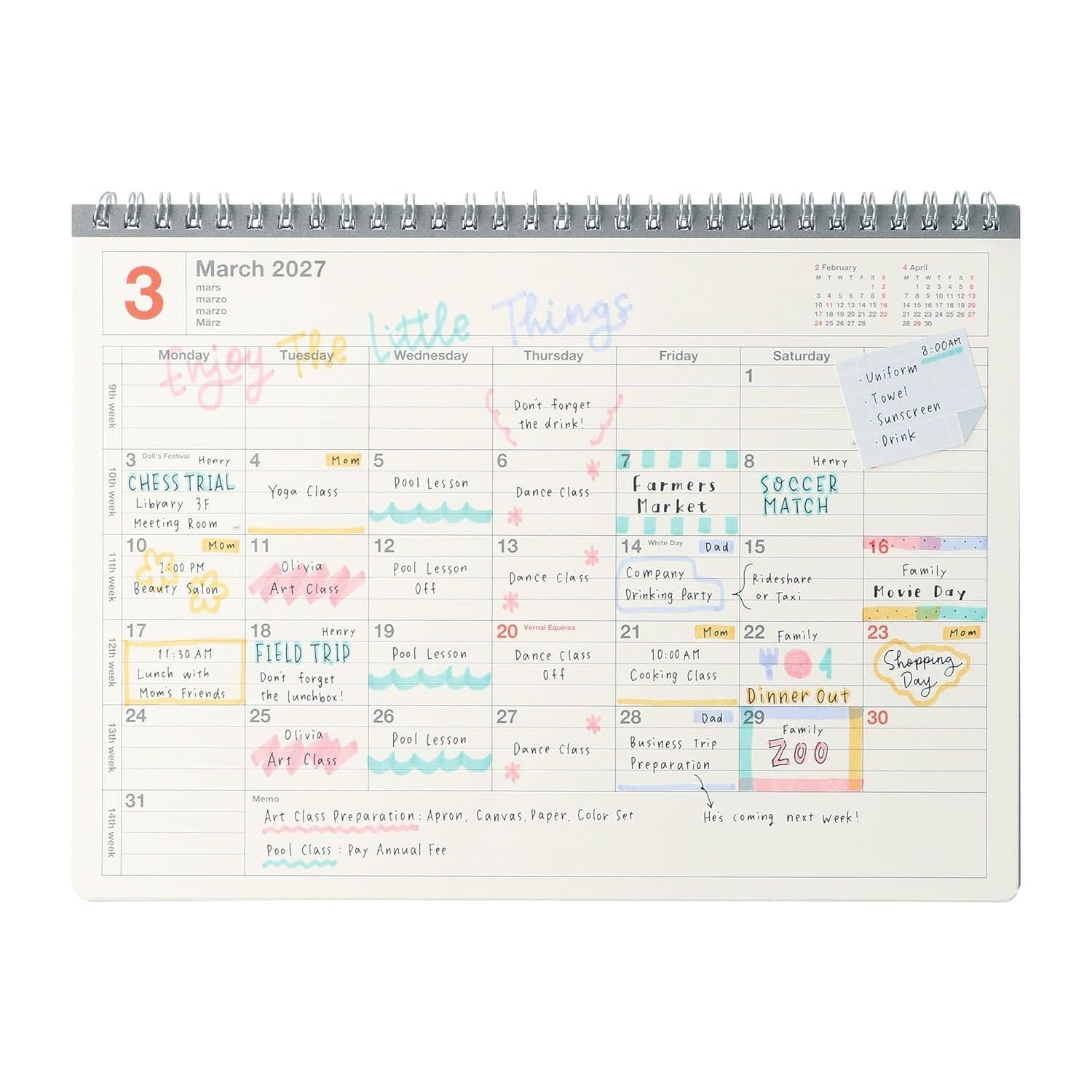 MARK'S EUROPE Notebook Calendar M 12 mois 2027, Ivory 19,2x26,2cm