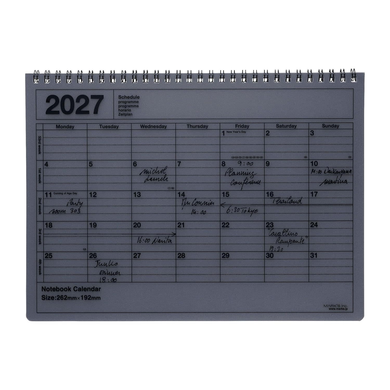 MARK'S EUROPE Notebook Calendar M 12 mois 2027, Black 19,2x26,2cm