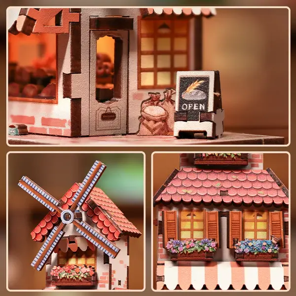TONECHEER Mini Booknook Mill Bakery 7,6×8,3×11,5cm