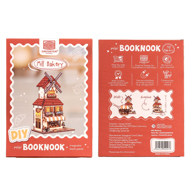 TONECHEER Mini Booknook Mill Bakery 7,6×8,3×11,5cm