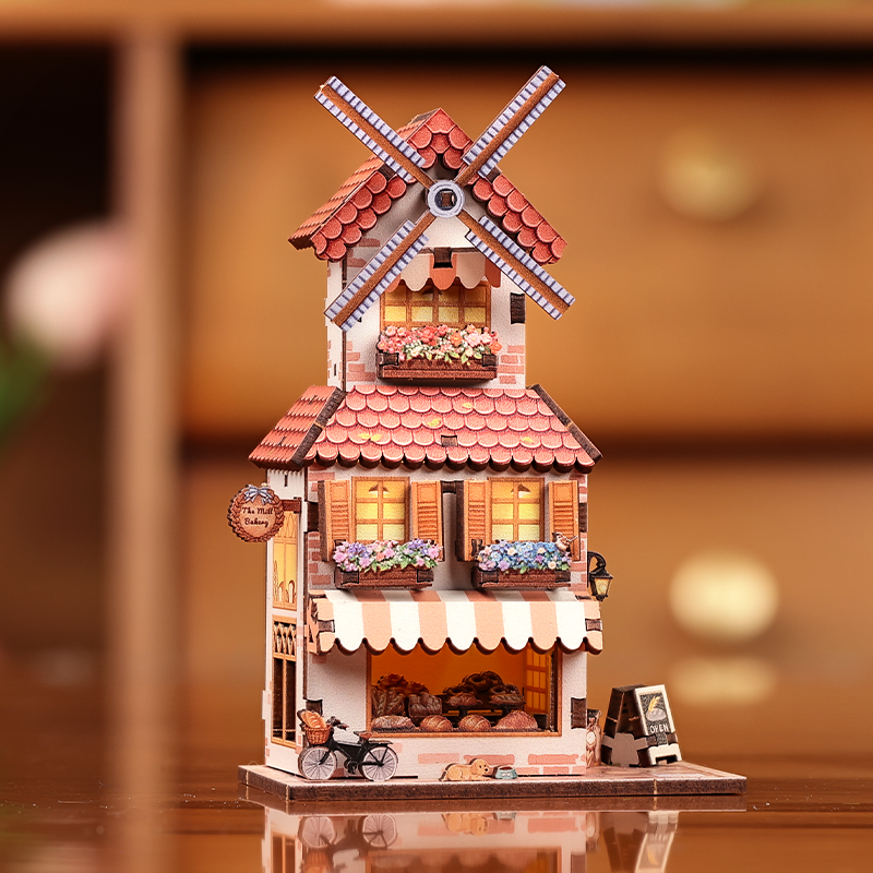 TONECHEER Mini Booknook Mill Bakery 7,6×8,3×11,5cm