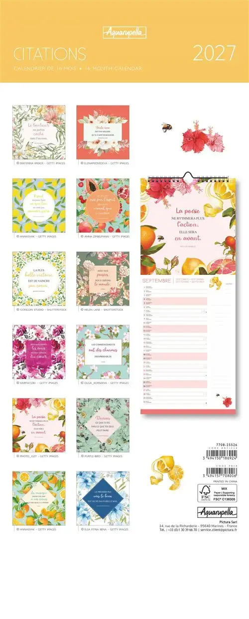 Calendriers Longs 16,5x41 2027 Citations