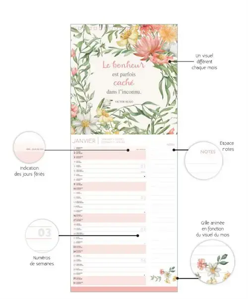 Calendriers Longs 16,5x41 2027 Citations