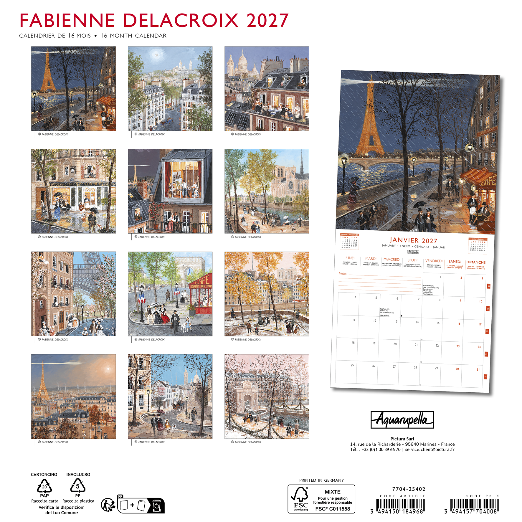 7704 - Calendriers 30x30 Illus. 2027 Fabienne Delacroix