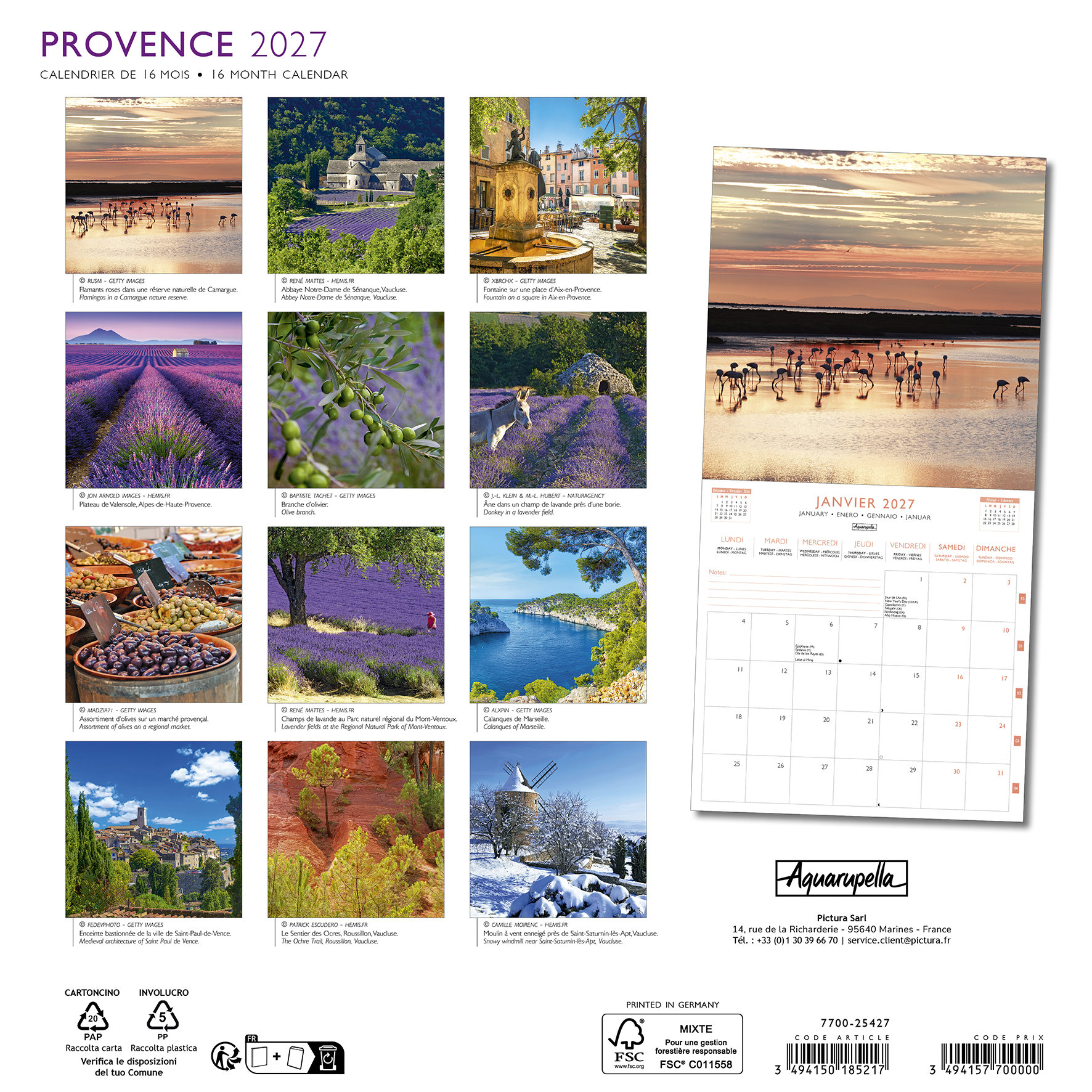 Calendriers 30x30 2027 Provence