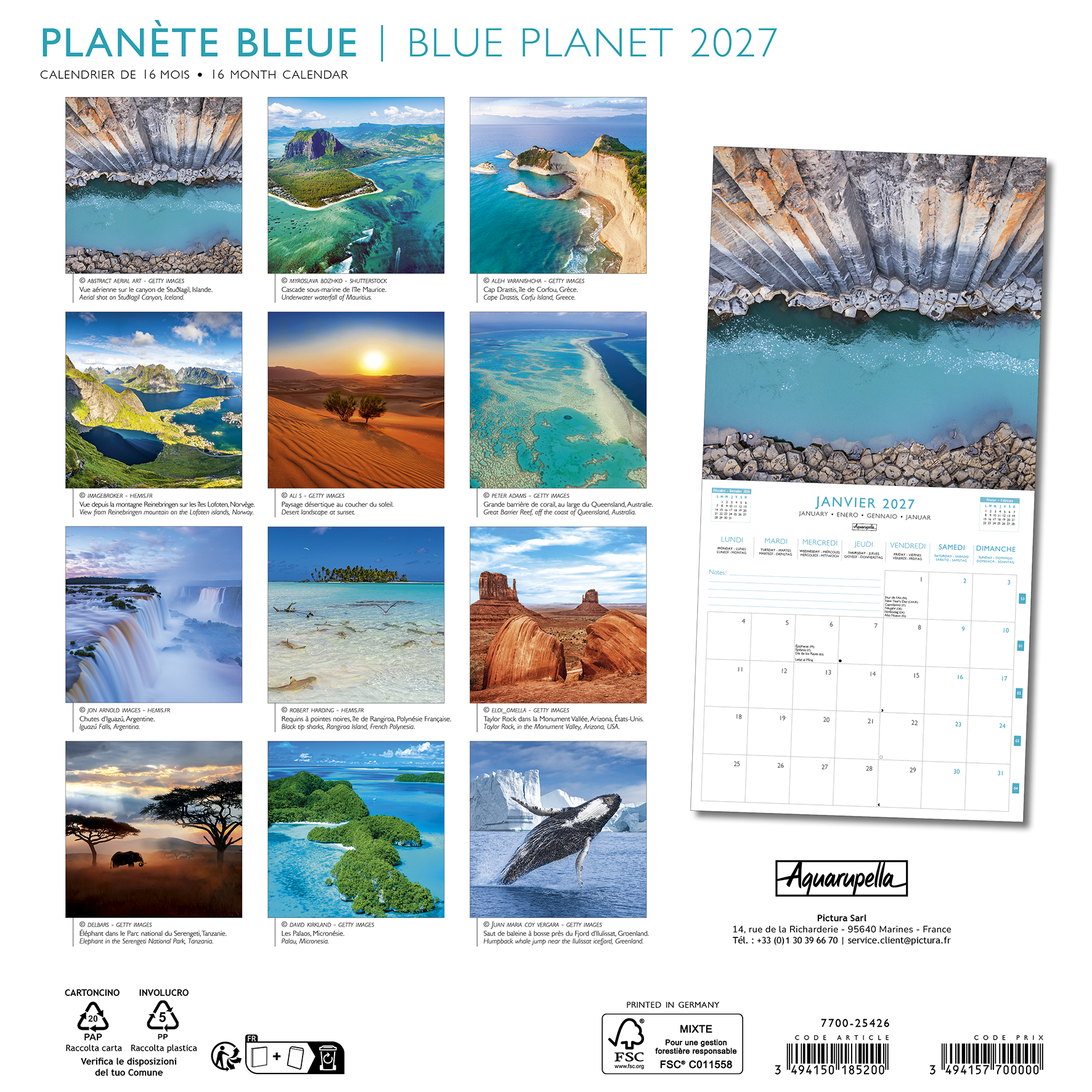 Calendriers 30x30 2027 Planète bleue