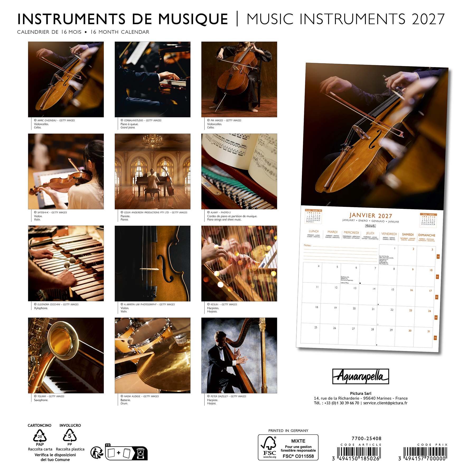 Calendriers 30x30 2027 Instruments de musique