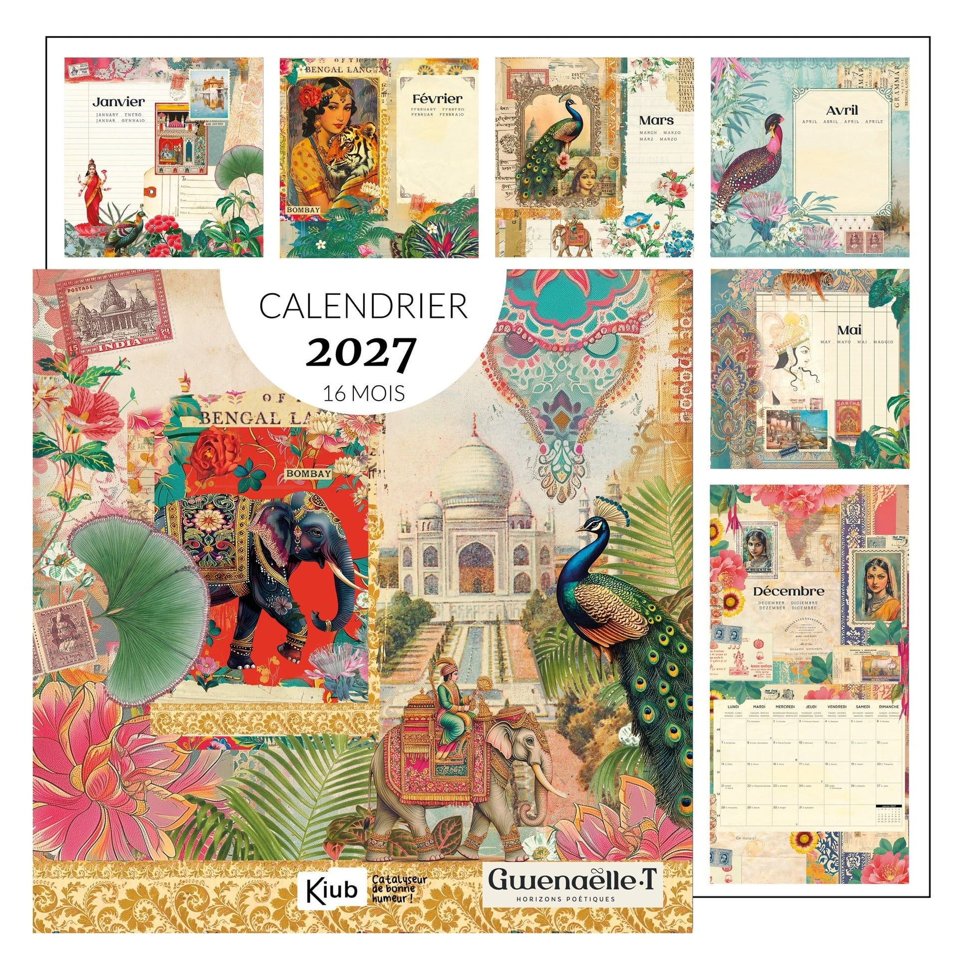 Calendrier 30x30 16 Mois 2027 Les Indes