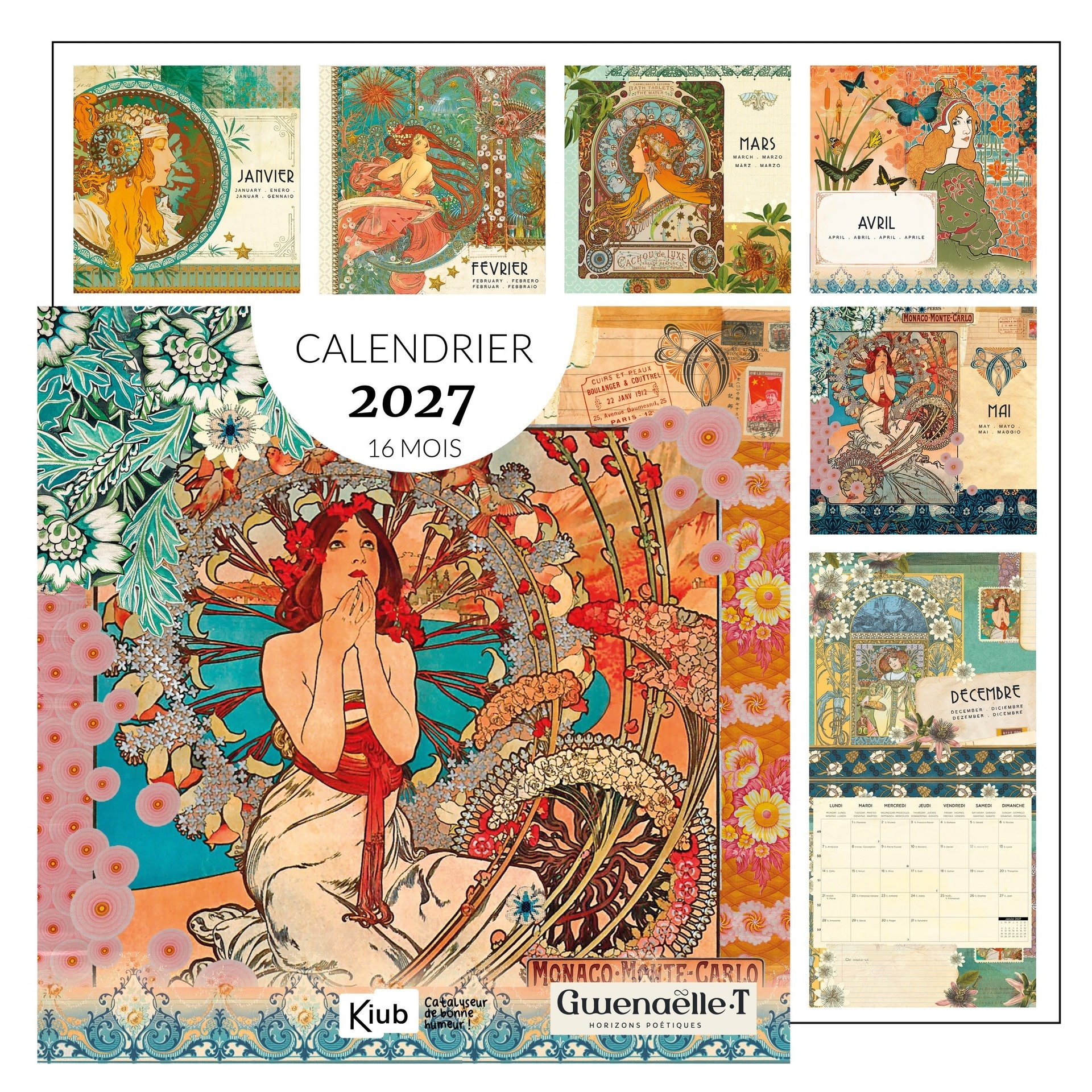 Calendrier 30x30 16 Mois 2027 Art Nouveau
