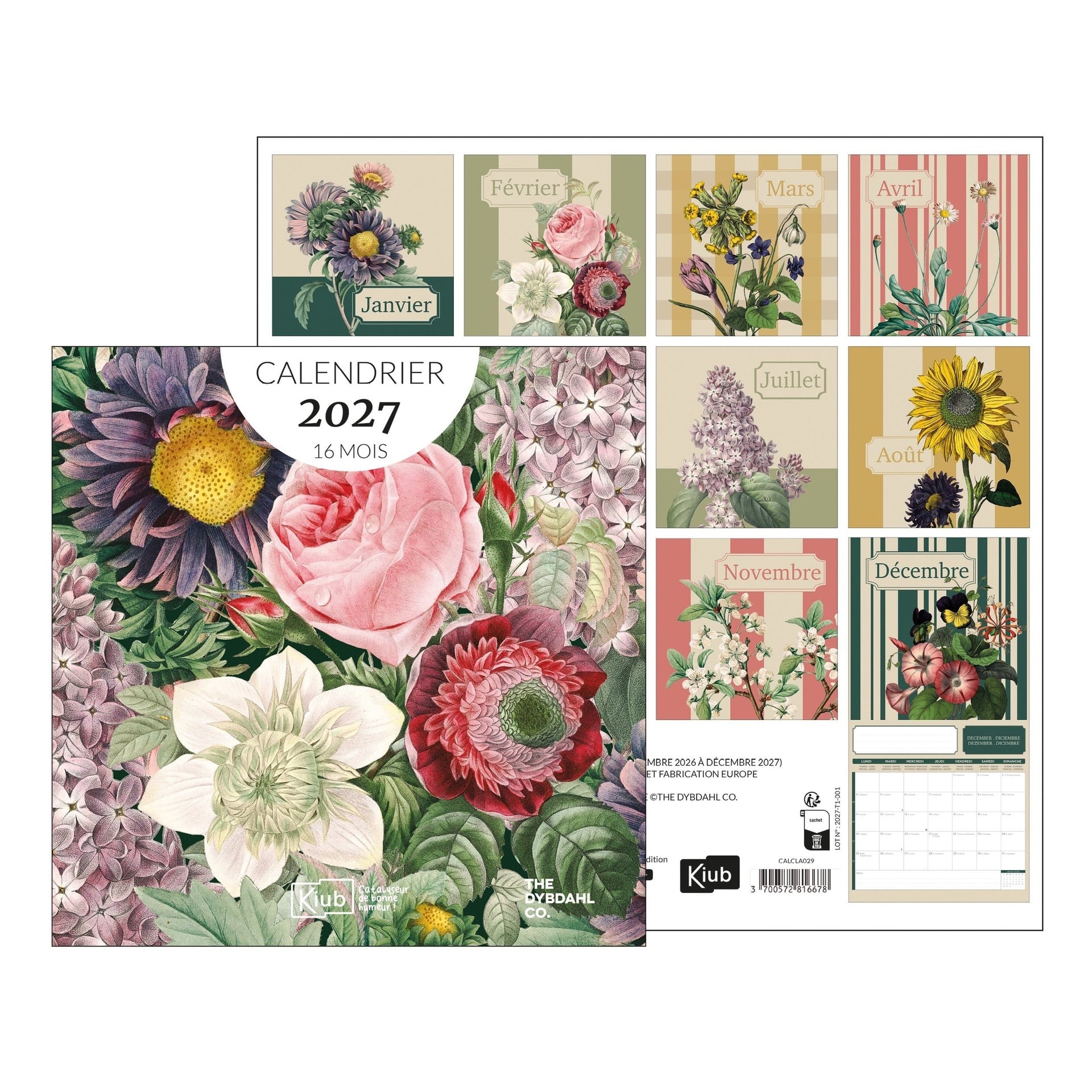 KIUB Calendrier 30x30 16 Mois 2027 - The Dybdahl Co. - Fleurs