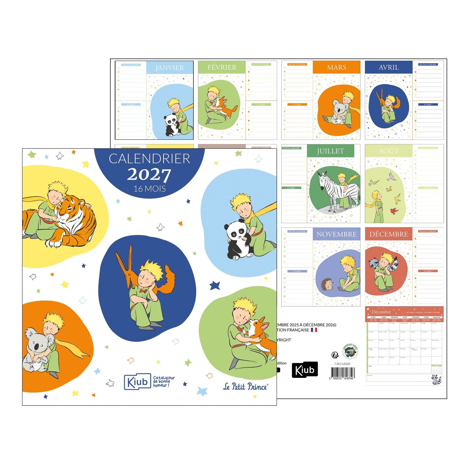 KIUB Calendrier 30x30 16 Mois 2027 - Le Petit Prince Animaux