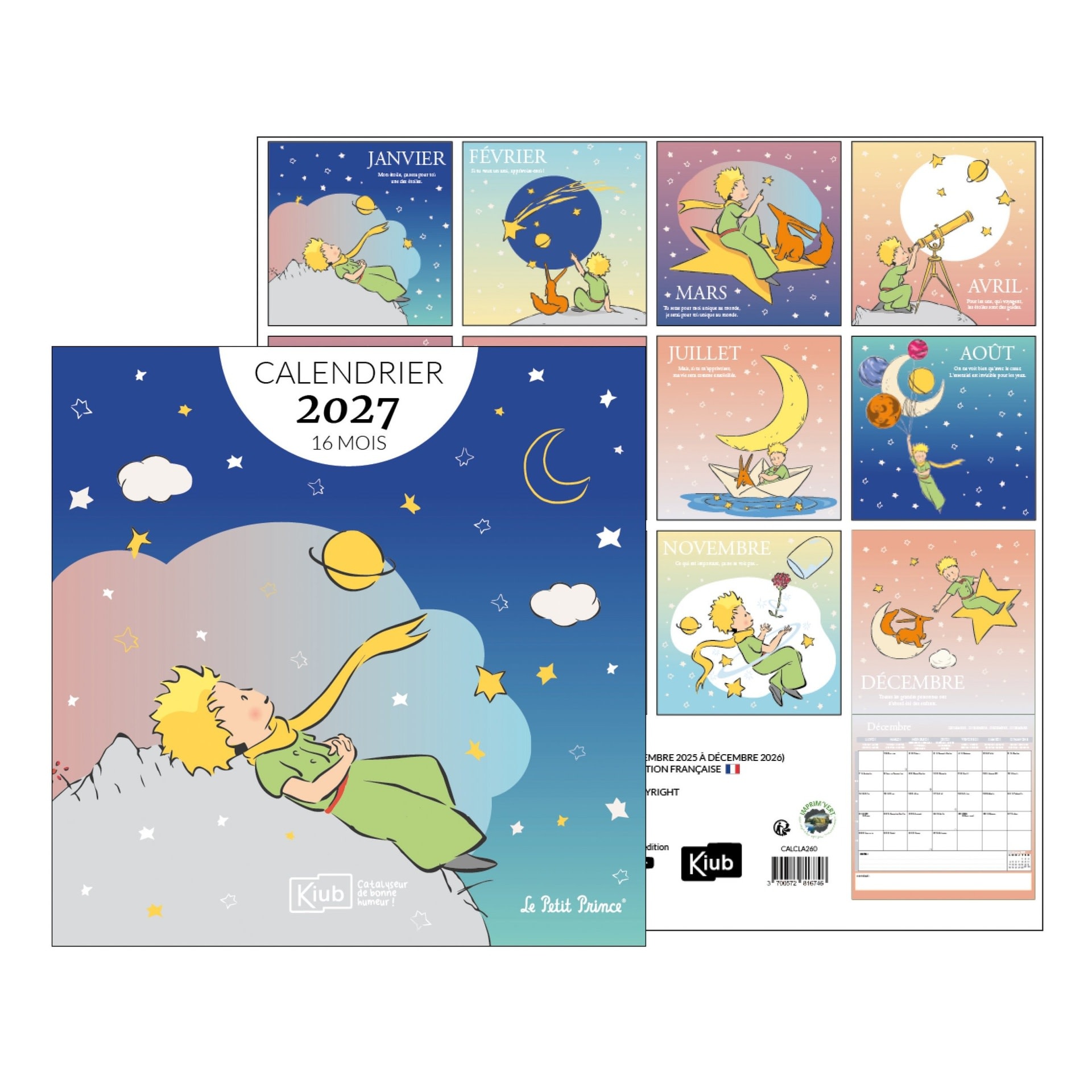 KIUB Calendrier 30x30 16 Mois 2027 - Le Petit Prince Classique