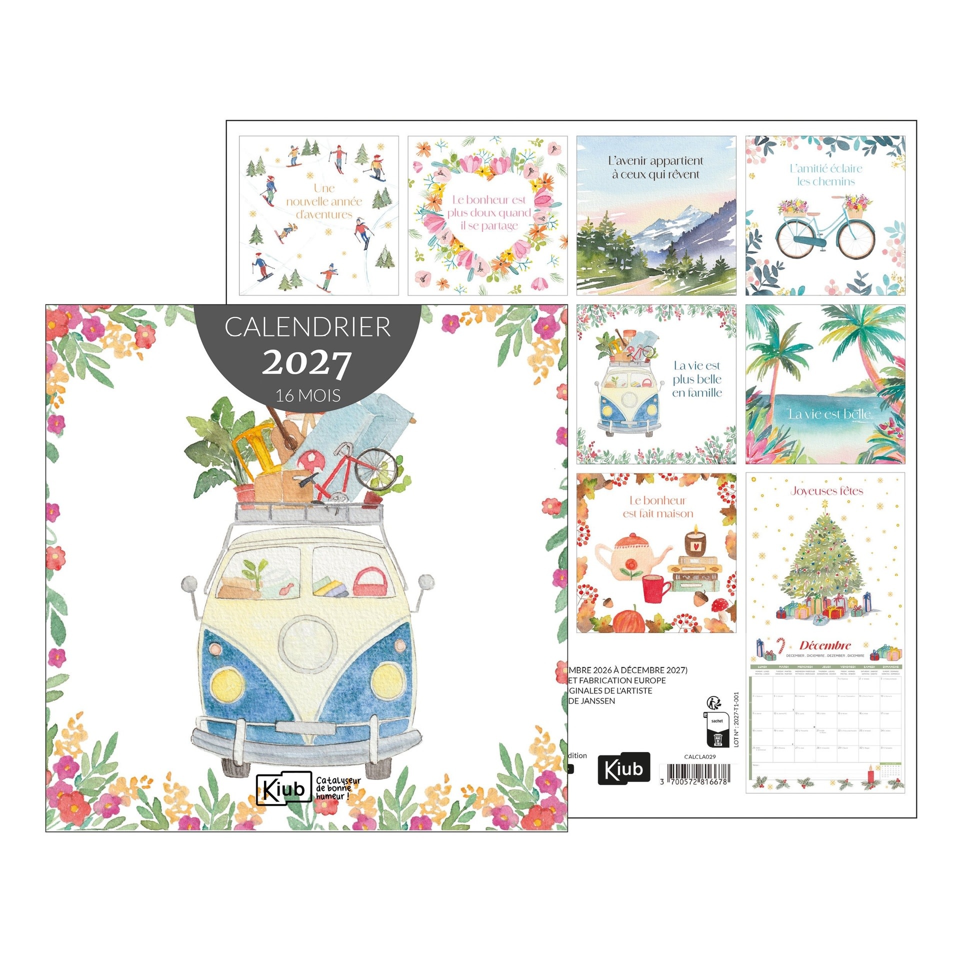 KIUB Calendrier 30x30 16 Mois 2027 - Marie Aude Janssen - Aquarelles