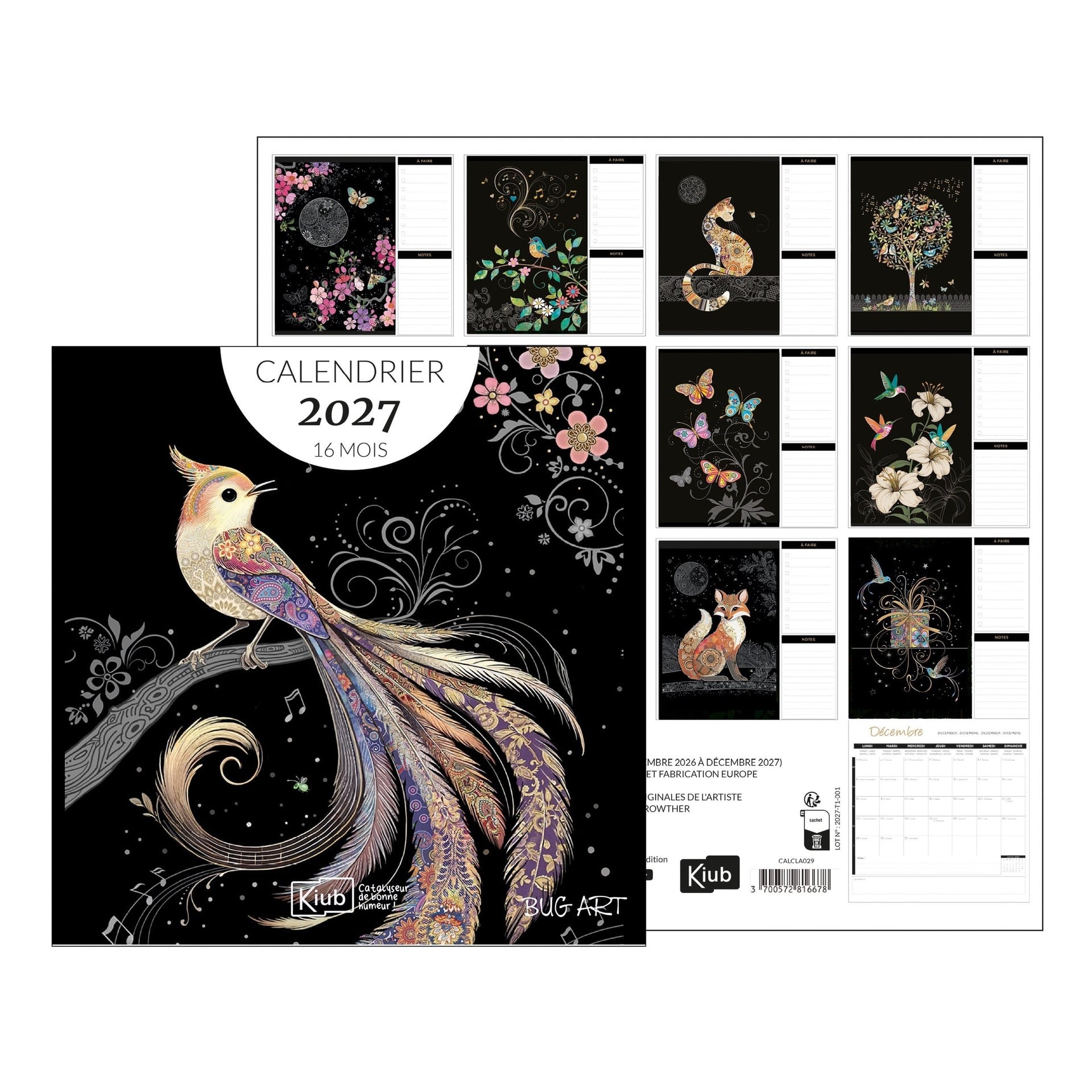 KIUB Calendrier 30x30 16 Mois 2027 - Bug Art Assortis Jewels
