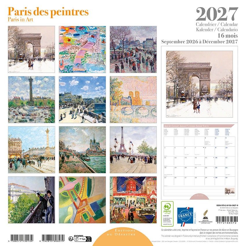 EDITIONS DU DESASTRE Calendrier 16 mois 30X30 Paris Des Peintres 2027