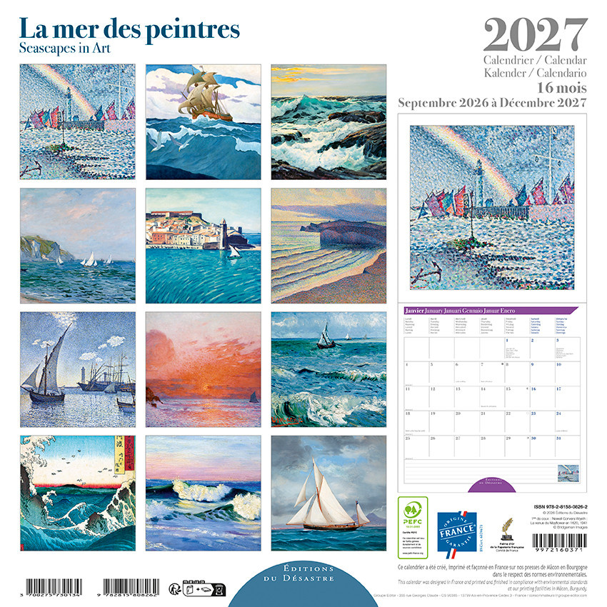 EDITIONS DU DESASTRE Calendrier 16 mois 30X30 Mer Des Peintres 2027