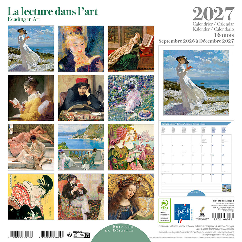 EDITIONS DU DESASTRE Calendrier 16 mois 30X30 Lecture Dans L'Art 2027