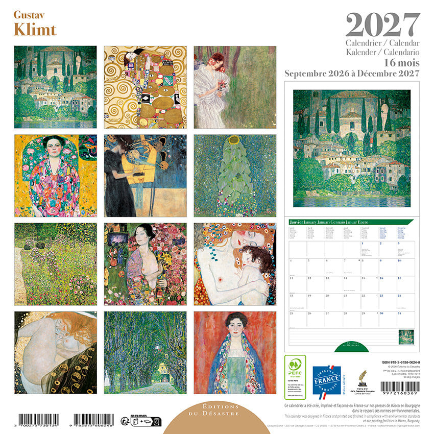 EDITIONS DU DESASTRE Calendrier 16 mois 30X30 Klimt 2027