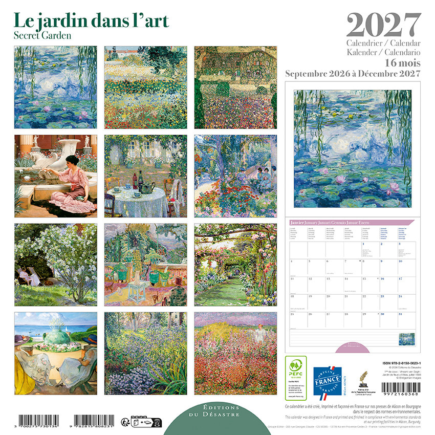 EDITIONS DU DESASTRE Calendrier 16 mois 30X30 Jardins Dans L'Art 2027
