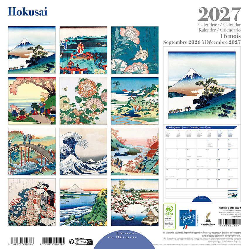 EDITIONS DU DESASTRE Calendrier 16 mois 30X30 Hokusai 2027
