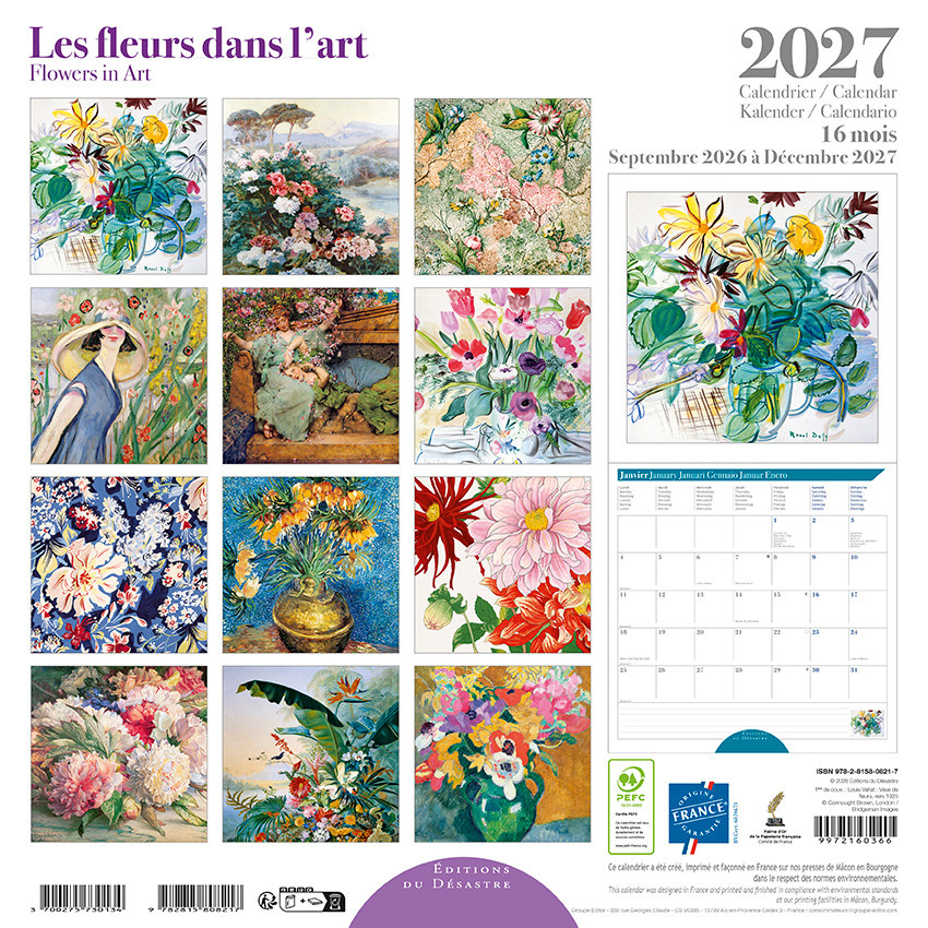 EDITIONS DU DESASTRE Calendrier 16 mois 30X30 Fleurs Dans L'Art 2027