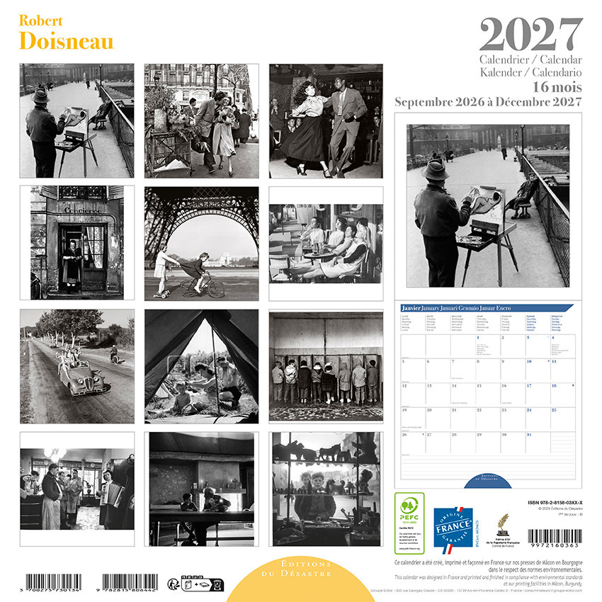 EDITIONS DU DESASTRE Calendrier 16 mois 30X30 Doisneau 2027
