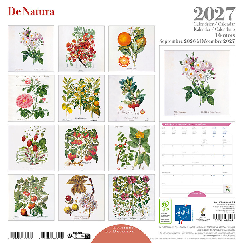EDITIONS DU DESASTRE Calendrier 16 mois 30X30 De Natura 2027