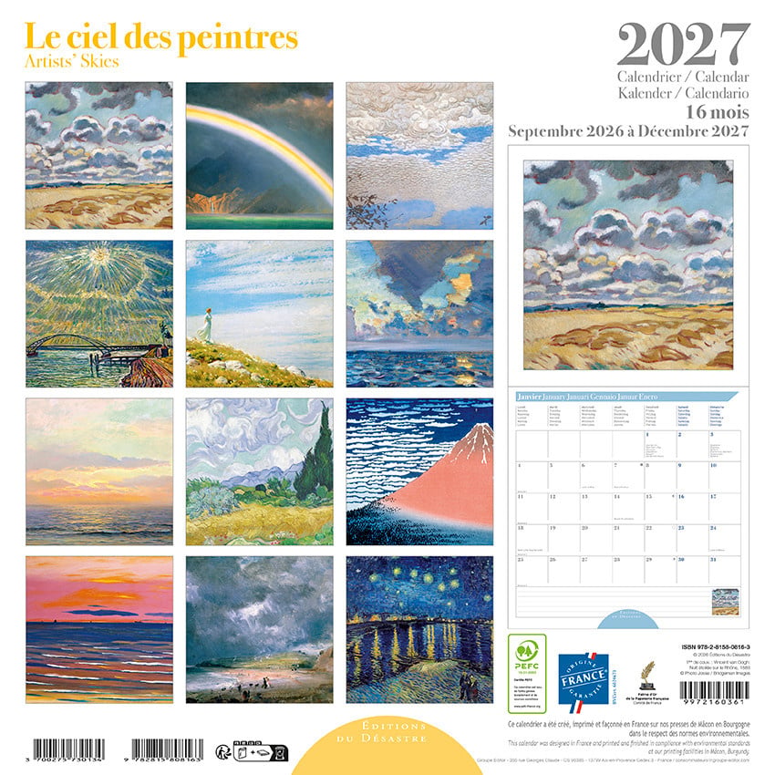 EDITIONS DU DESASTRE Calendrier 16 mois 30X30 Ciel Des Peintres 2027