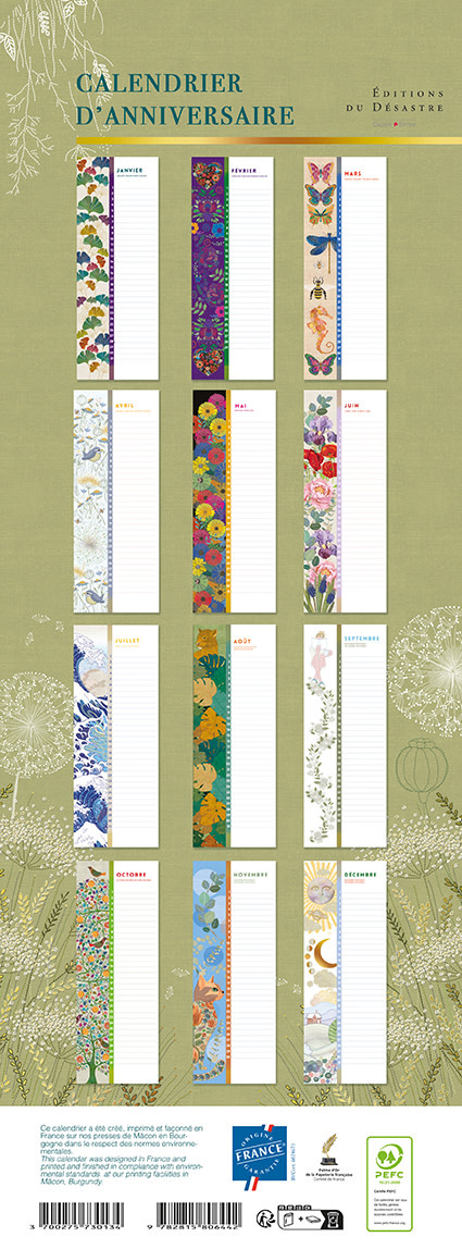 EDITIONS DU DESASTRE Calendrier D'Anniversaire Broderie 18X34Cm
