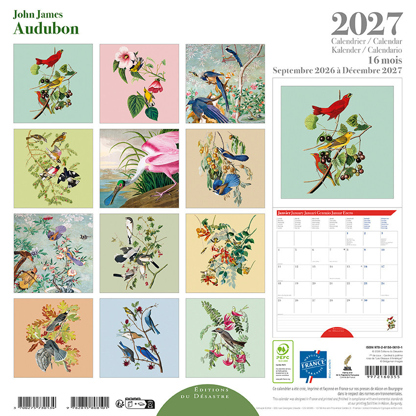 EDITIONS DU DESASTRE Calendrier 16 mois 30X30 Audubon 2027