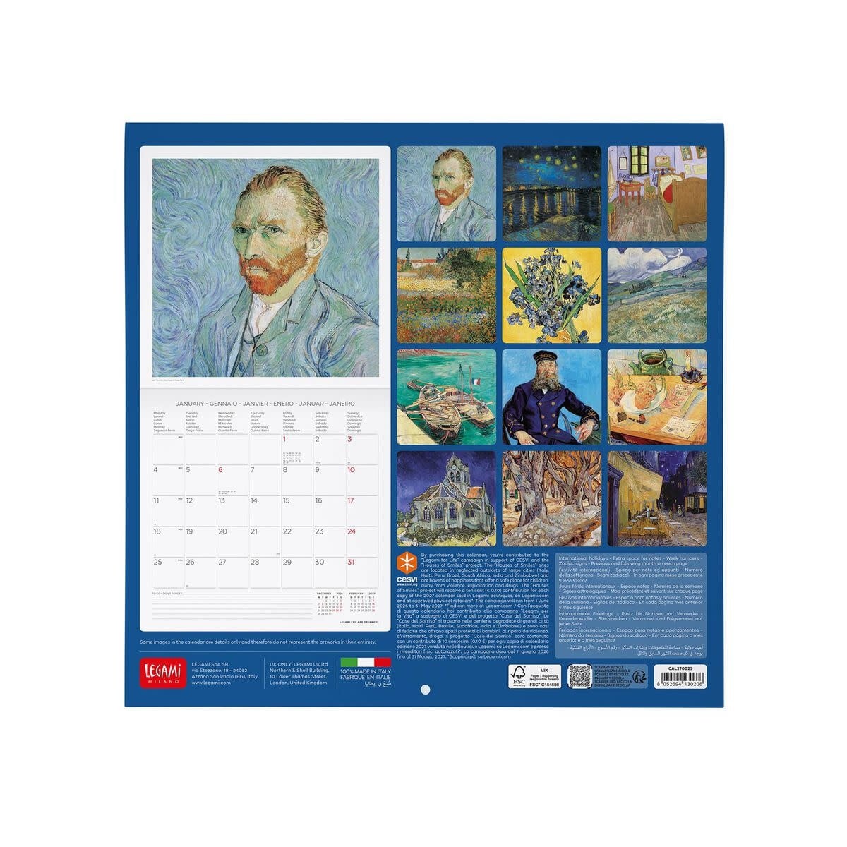 LEGAMI Wall Calendar 2027 - Art Collection - Vincent Van Gogh - 30x29