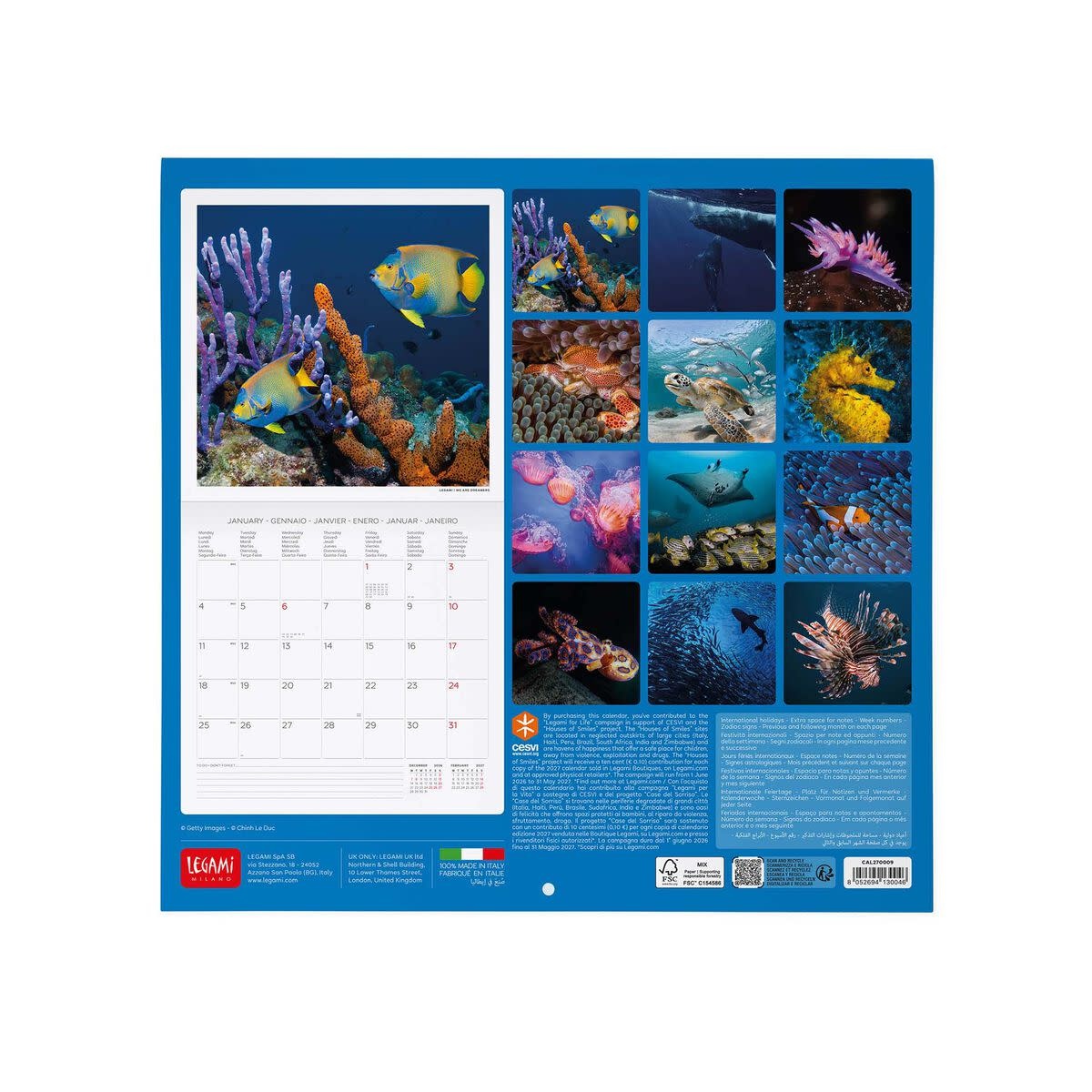 LEGAMI Wall Calendar 2027 - Animals - Under the Sea - 30x29