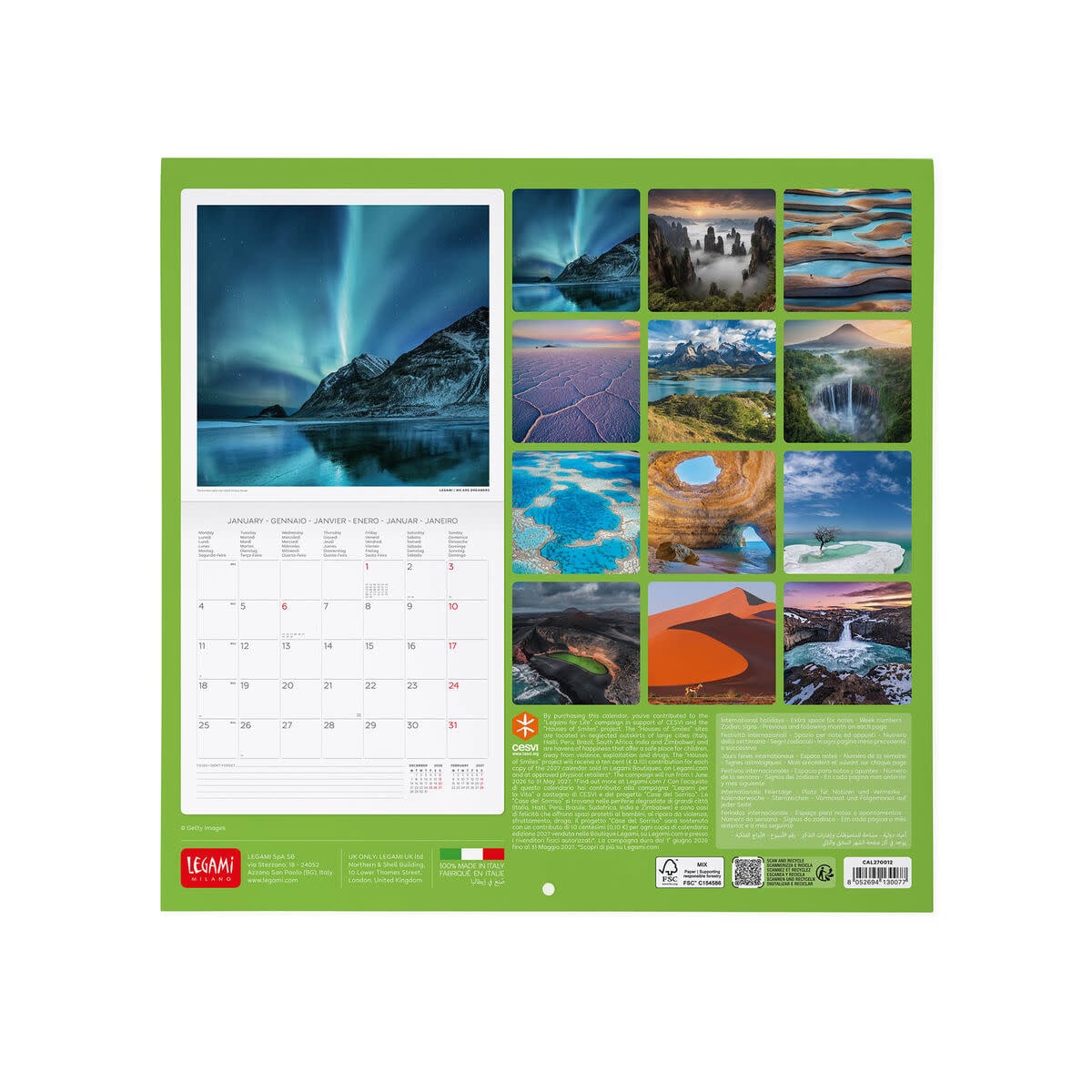 LEGAMI Wall Calendar 2027 - Nature & Landscapes - Planet Earth - 30x29