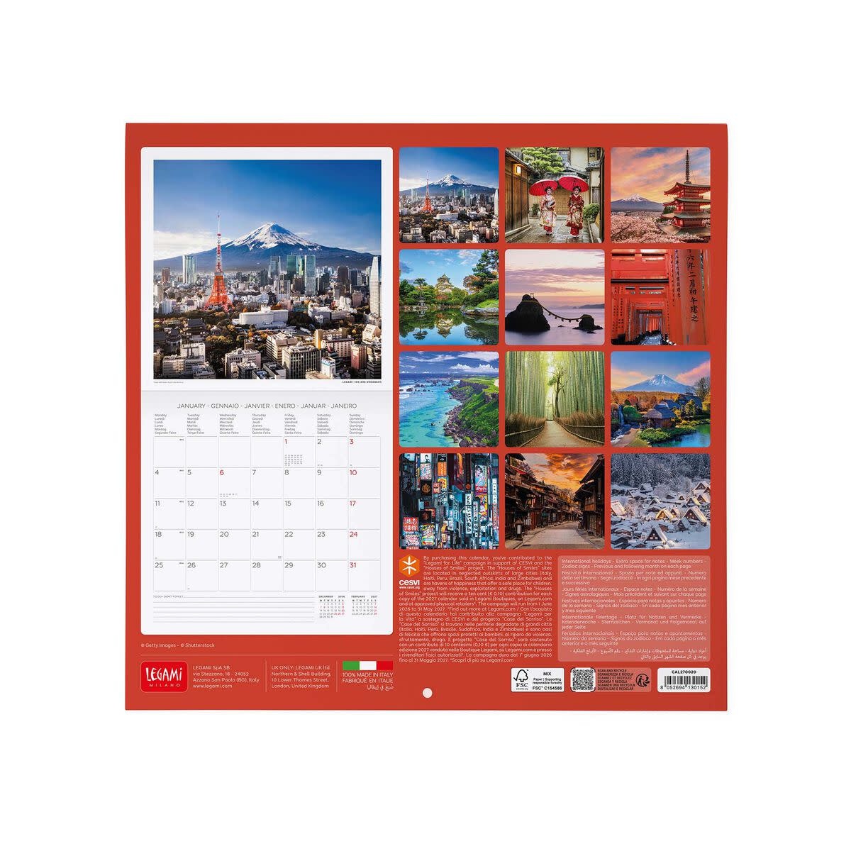 LEGAMI Wall Calendar 2027 - Around the World - Beauty of Japan - 30x29