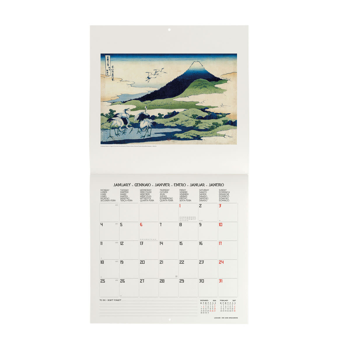 LEGAMI Wall Calendar 2027 - Art Collection - Japanese School - 30x29