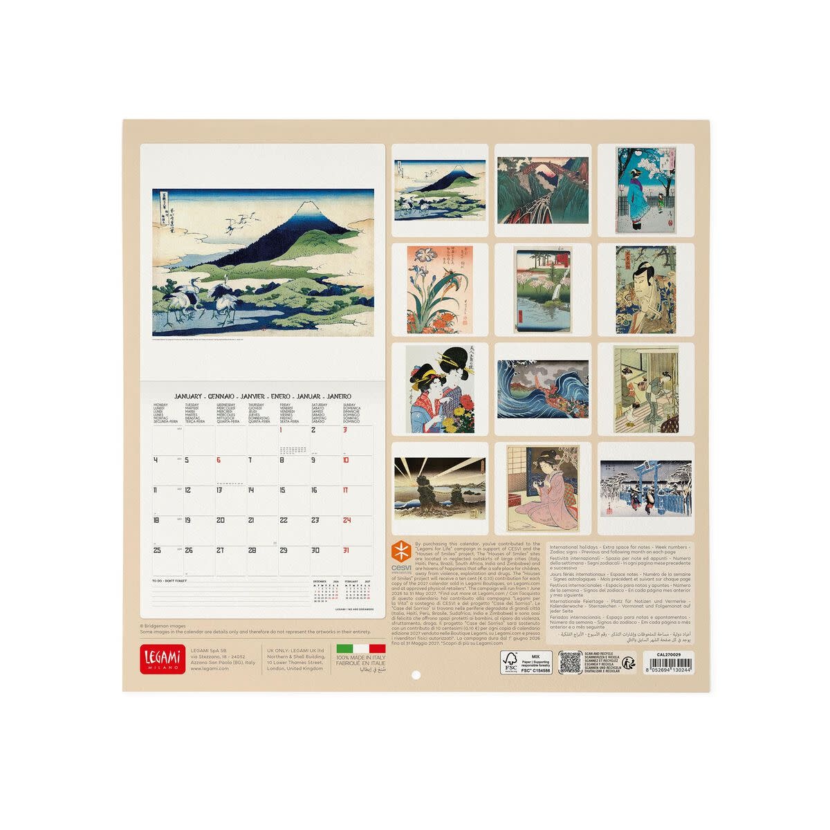 LEGAMI Wall Calendar 2027 - Art Collection - Japanese School - 30x29