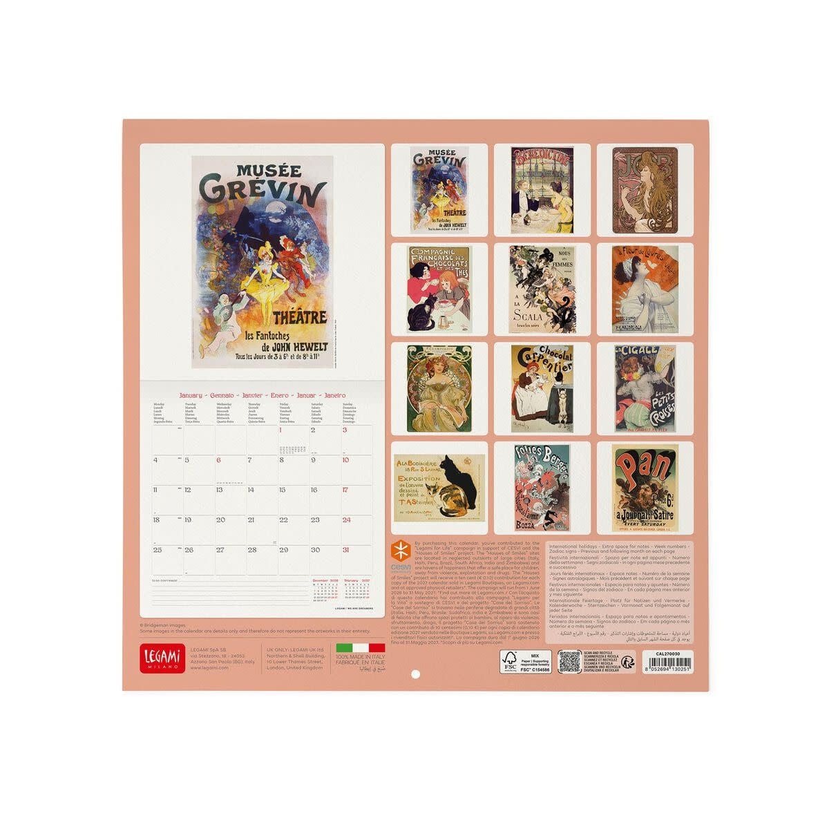 LEGAMI Wall Calendar 2027 - Art Collection - Belle Époque - 30x29