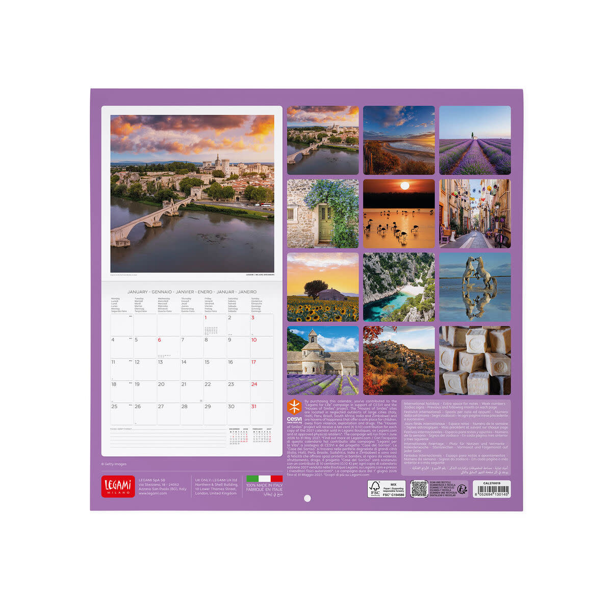 LEGAMI Wall Calendar 2027 - Around the World - Provence - 30x29