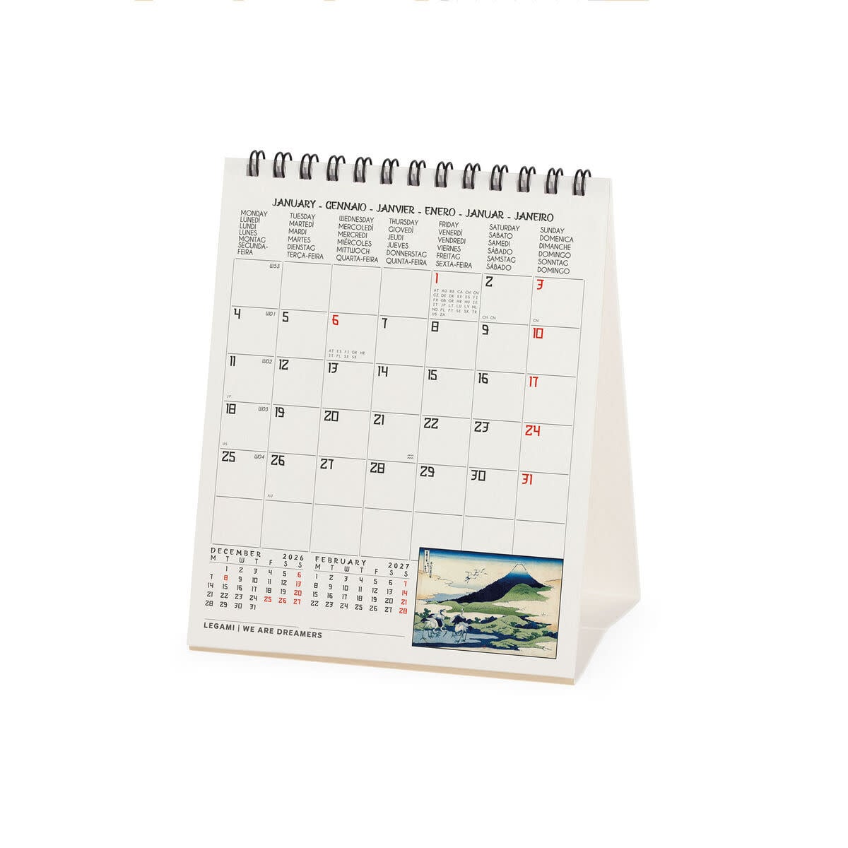 LEGAMI Desk Calendar 2027 - Art Collection - Japanese School - 12x14.5