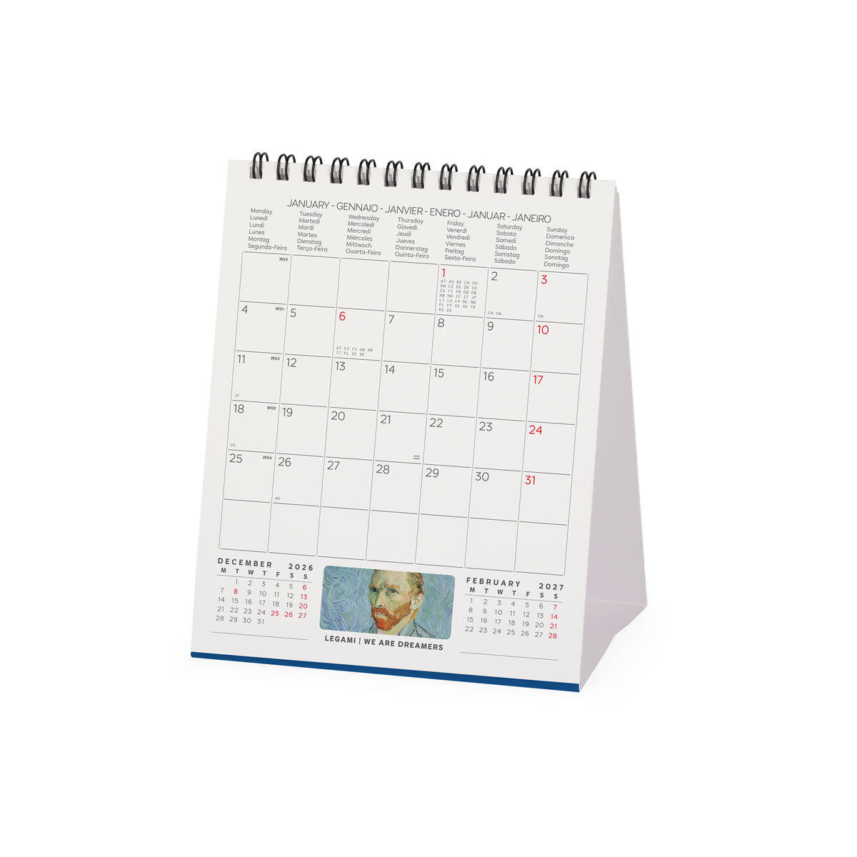 LEGAMI Desk Calendar 2027 - Art Collection - Vincent Van Gogh - 12x14.5